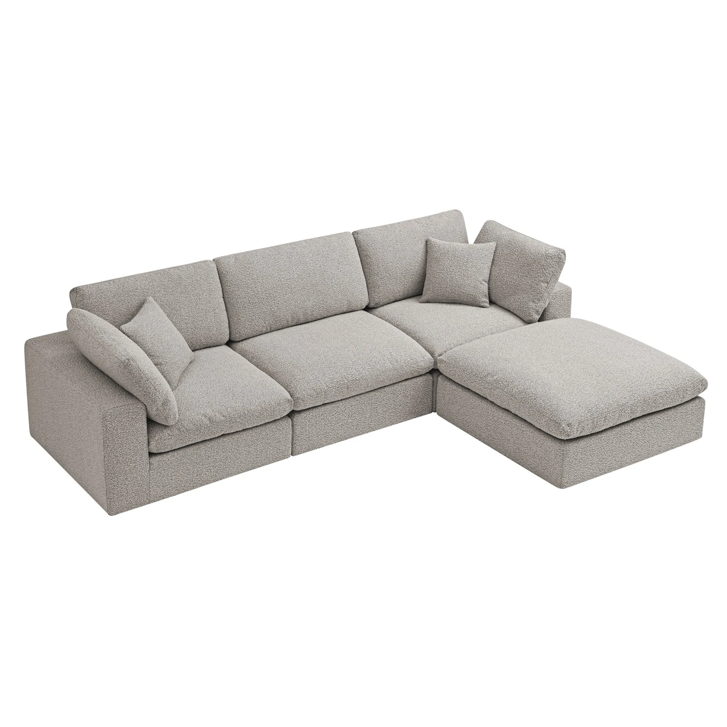 Lutyens Taupe Boucle Modular Sofa, 3-Piece Chaise 4 Lutyens Taupe Boucle Modular Sofa, 3-Piece Chaise - Image 4