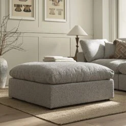 Lutyens Taupe Boucle Modular Sofa, Stool