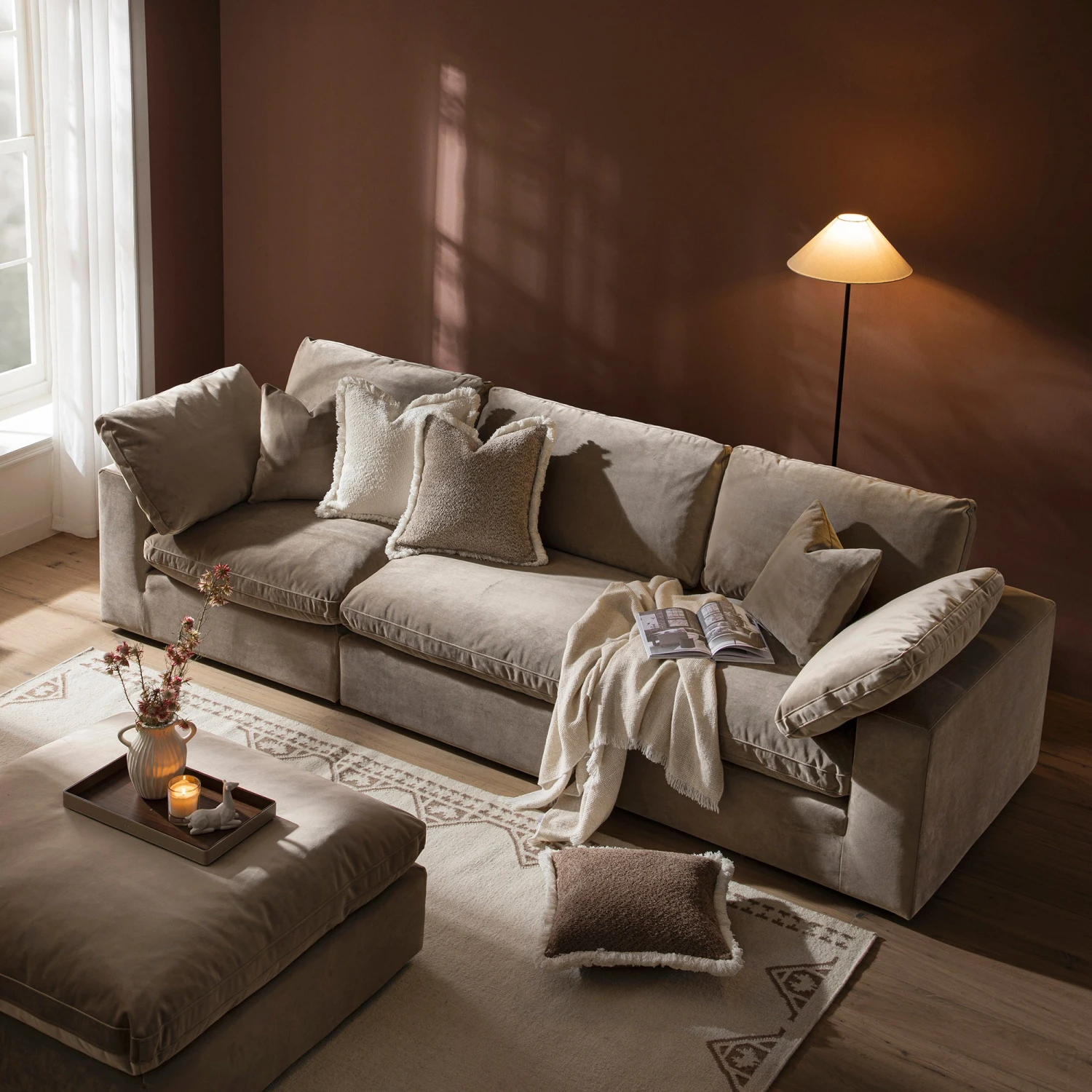 Lutyens Taupe Velvet Modular Sofa, 3-Piece 3 Lutyens Taupe Velvet Modular Sofa, 3-Piece - Image 3