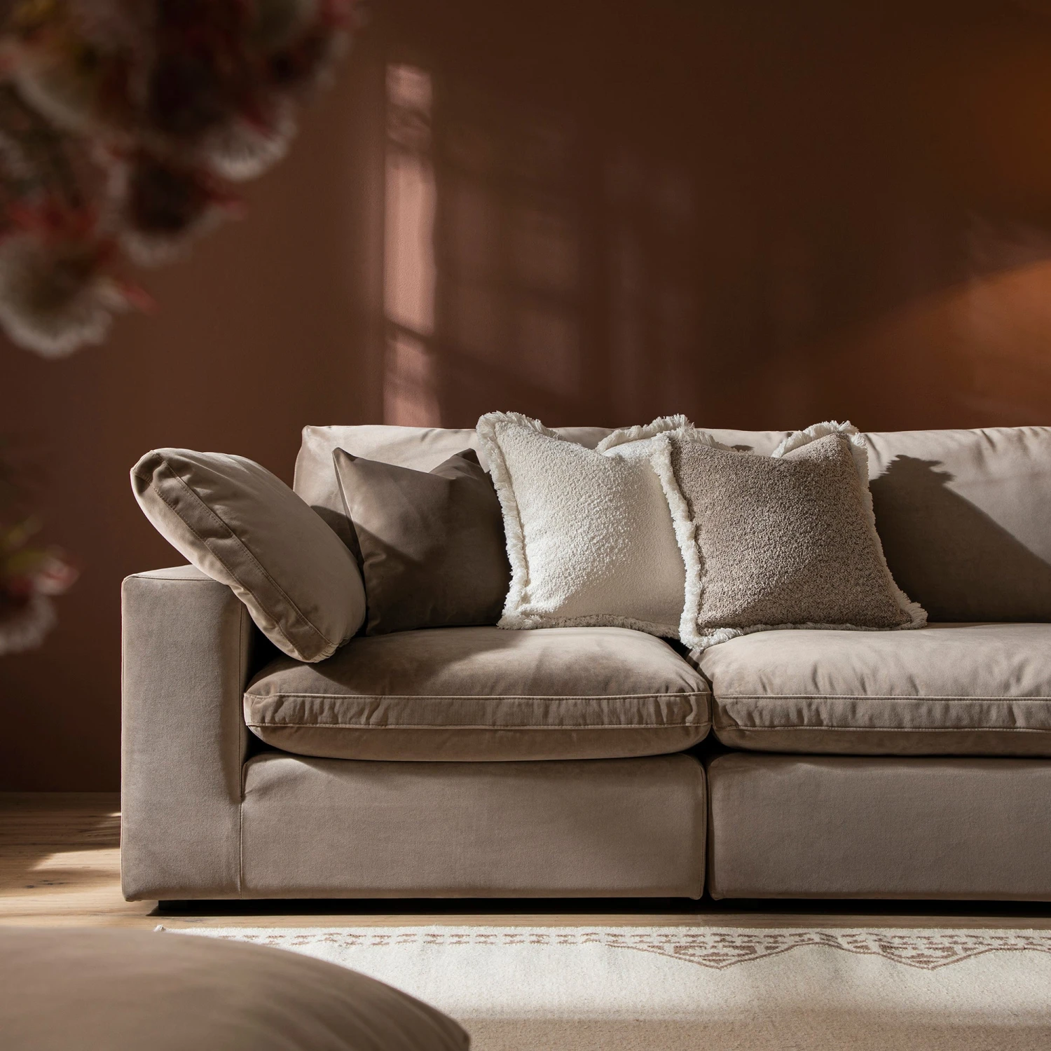 Lutyens Taupe Velvet Modular Sofa, 3-Piece 4 Lutyens Taupe Velvet Modular Sofa, 3-Piece - Image 4