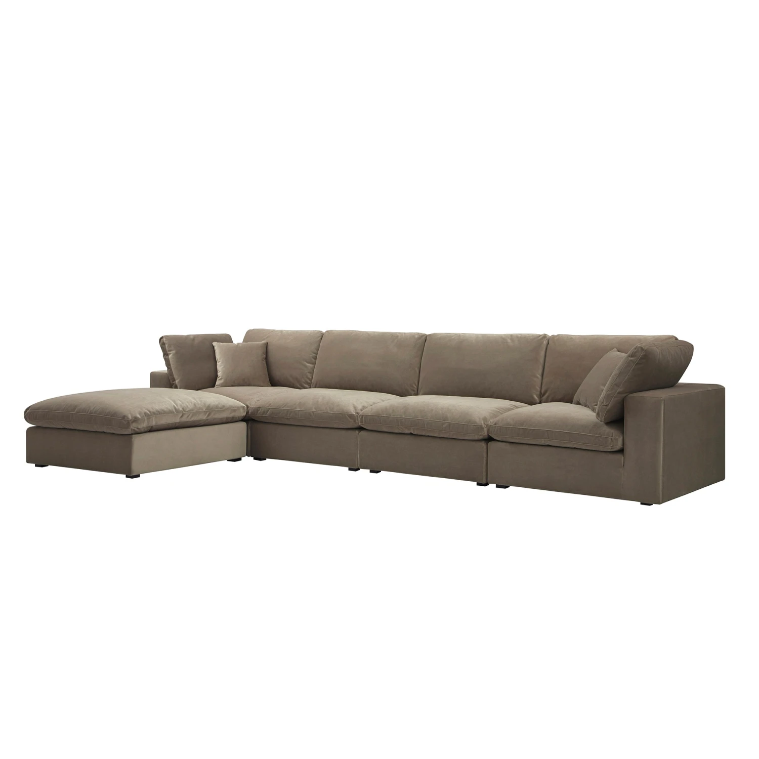 Lutyens Taupe Velvet Modular Sofa, 4-Piece Chaise 5 Lutyens Taupe Velvet Modular Sofa, 4-Piece Chaise - Image 5