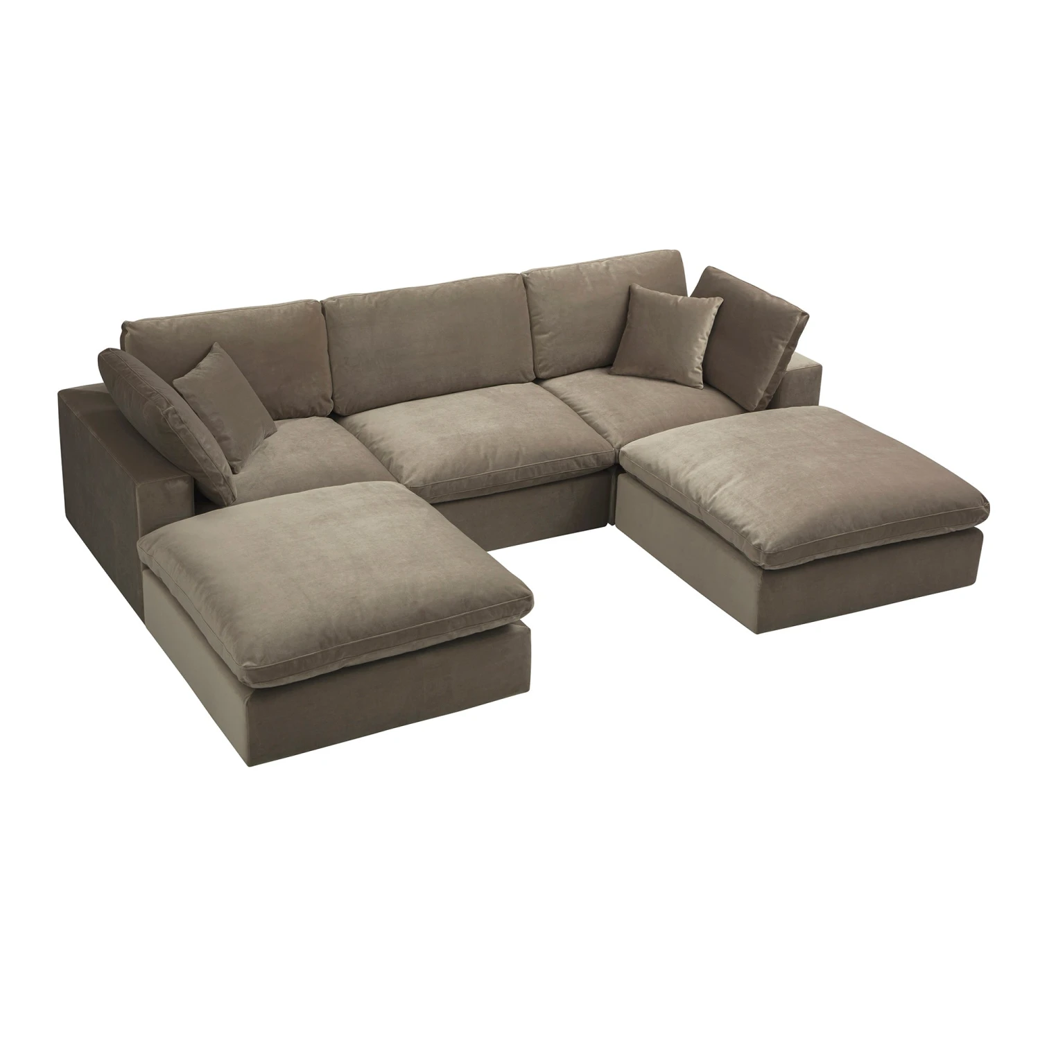 Lutyens Taupe Velvet Modular Sofa, 5-Piece U-Shape Set 1 Lutyens Taupe Velvet Modular Sofa, 5-Piece U-Shape Set