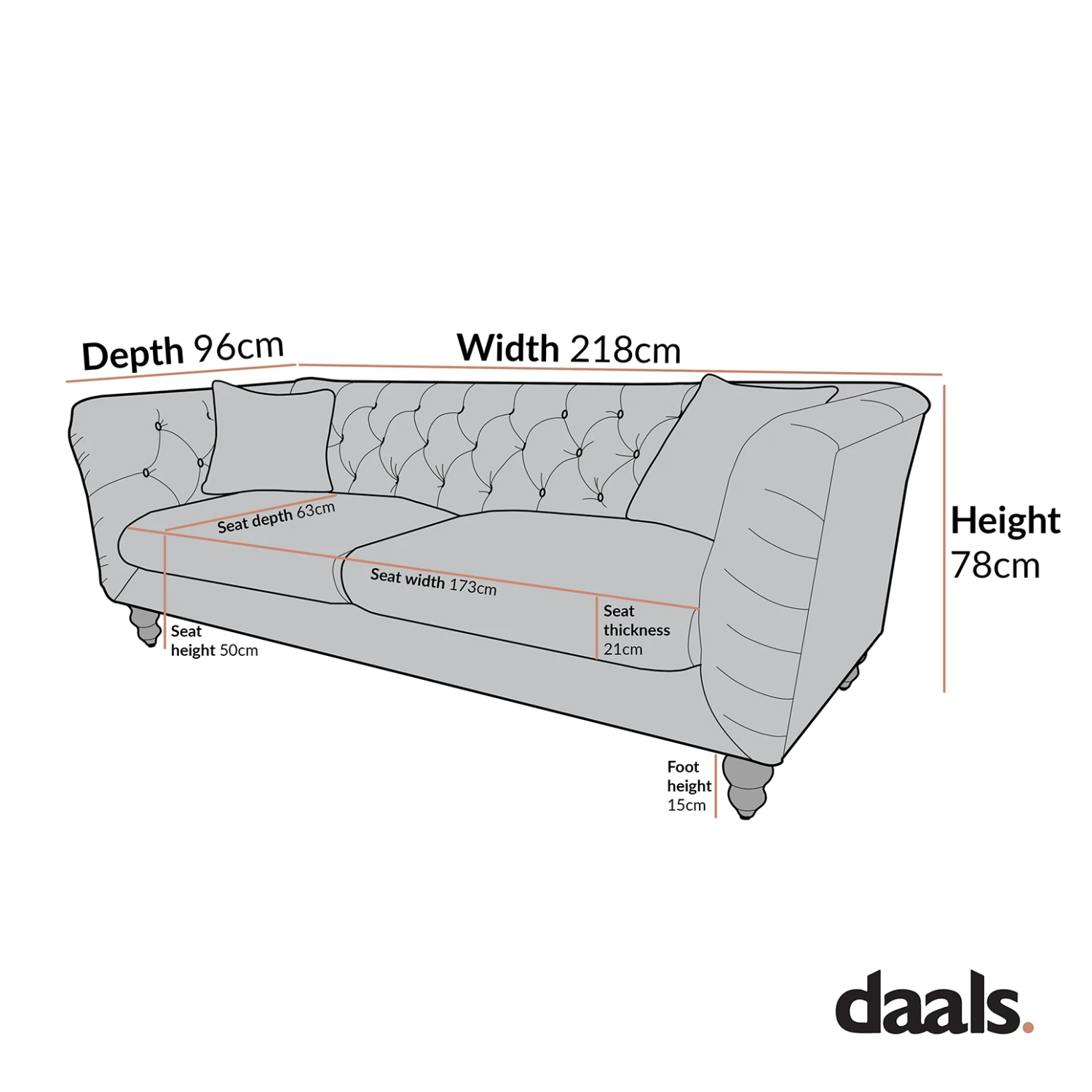 Ashby Chesterfield Large 3-Seater Sofa, Tan Faux Leather 9 Ashby Chesterfield Large 3-Seater Sofa, Tan Faux Leather - Image 9