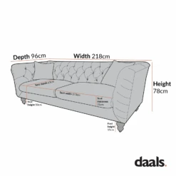 Ashby Chesterfield Large 3-Seater Sofa, Aegean Blue Velvet 28 Ashby Chesterfield Large 3-Seater Sofa, Aegean Blue Velvet -Daals Store SCSF 055 3ST CHART 5