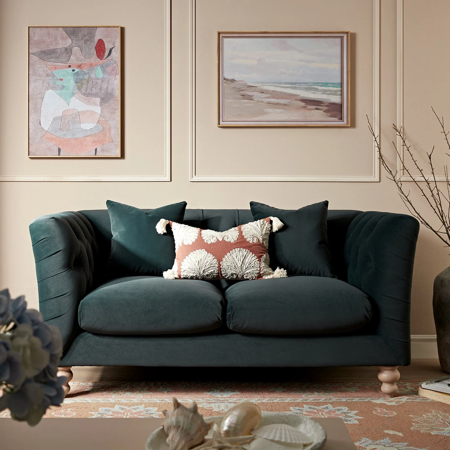 Ashby Chesterfield 2-Seater Sofa, Aegean Blue Velvet 1 Ashby Chesterfield 2-Seater Sofa, Aegean Blue Velvet