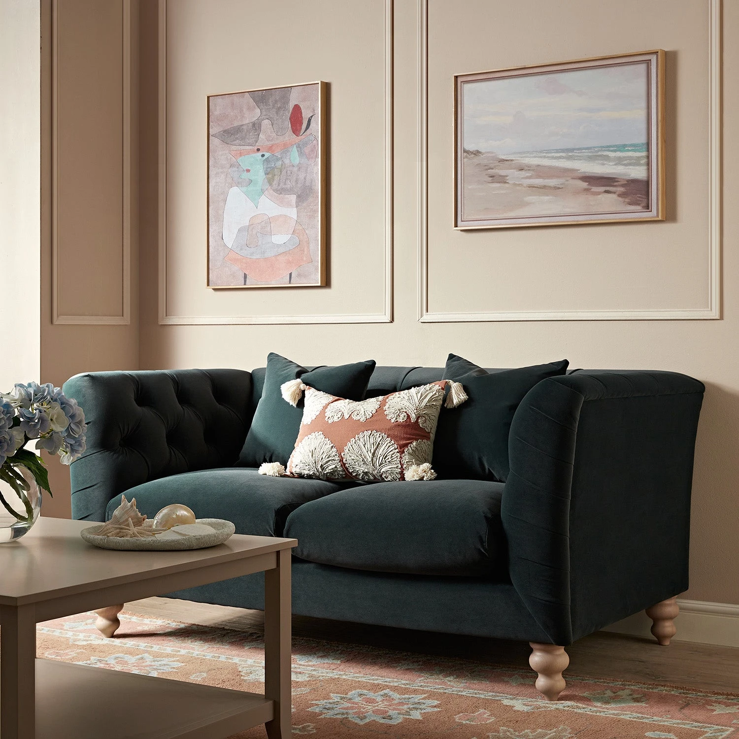 Ashby Chesterfield 2-Seater Sofa, Aegean Blue Velvet 2 Ashby Chesterfield 2-Seater Sofa, Aegean Blue Velvet - Image 2