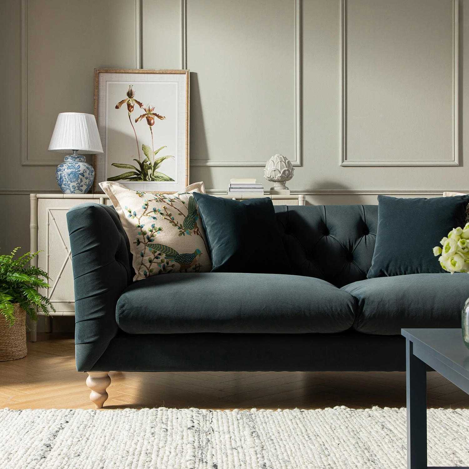 Ashby Chesterfield Large 3-Seater Sofa, Aegean Blue Velvet 5 Ashby Chesterfield Large 3-Seater Sofa, Aegean Blue Velvet - Image 5