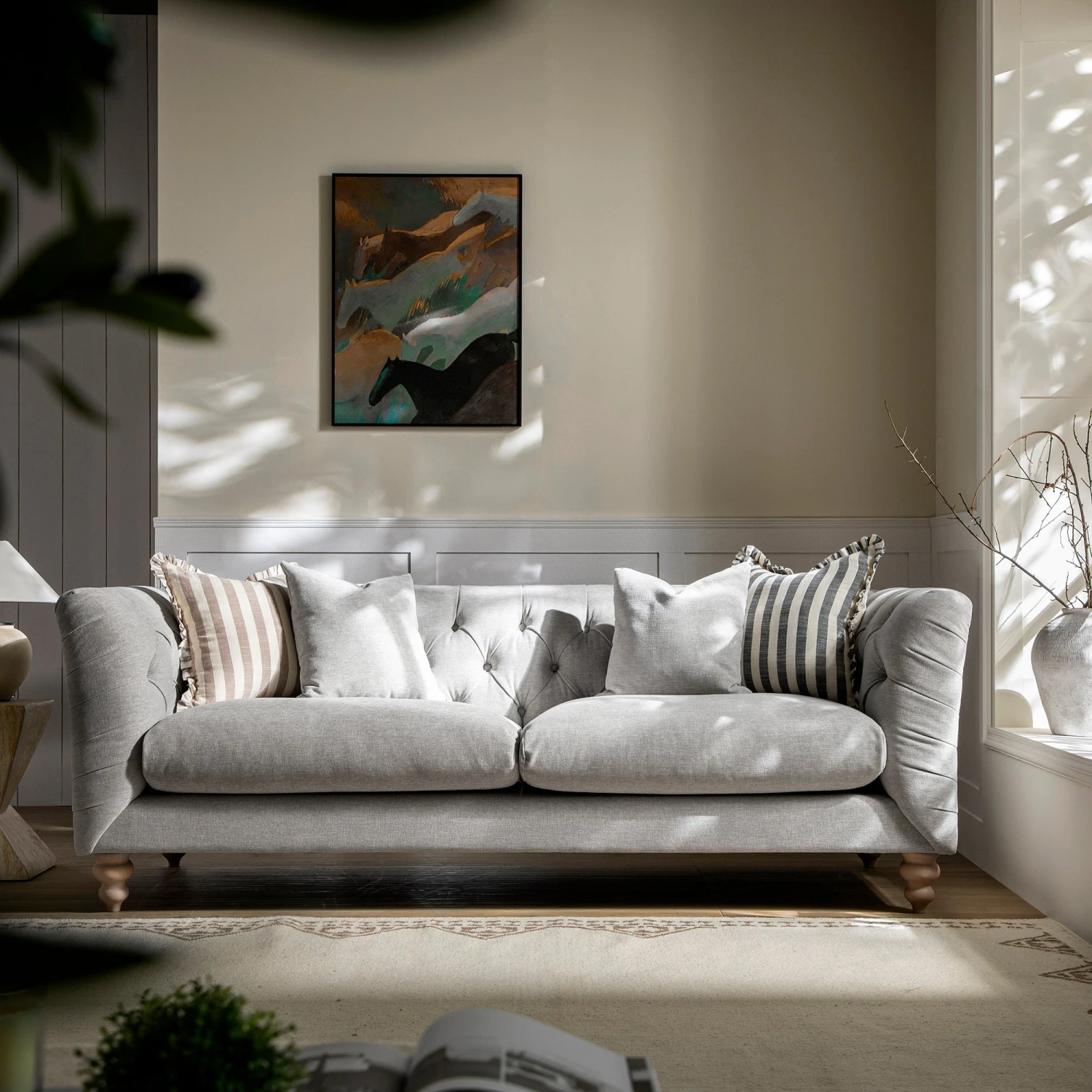 Ashby Chesterfield Large 3-Seater Sofa, Mist Grey Chenille 2 Ashby Chesterfield Large 3-Seater Sofa, Mist Grey Chenille - Image 2