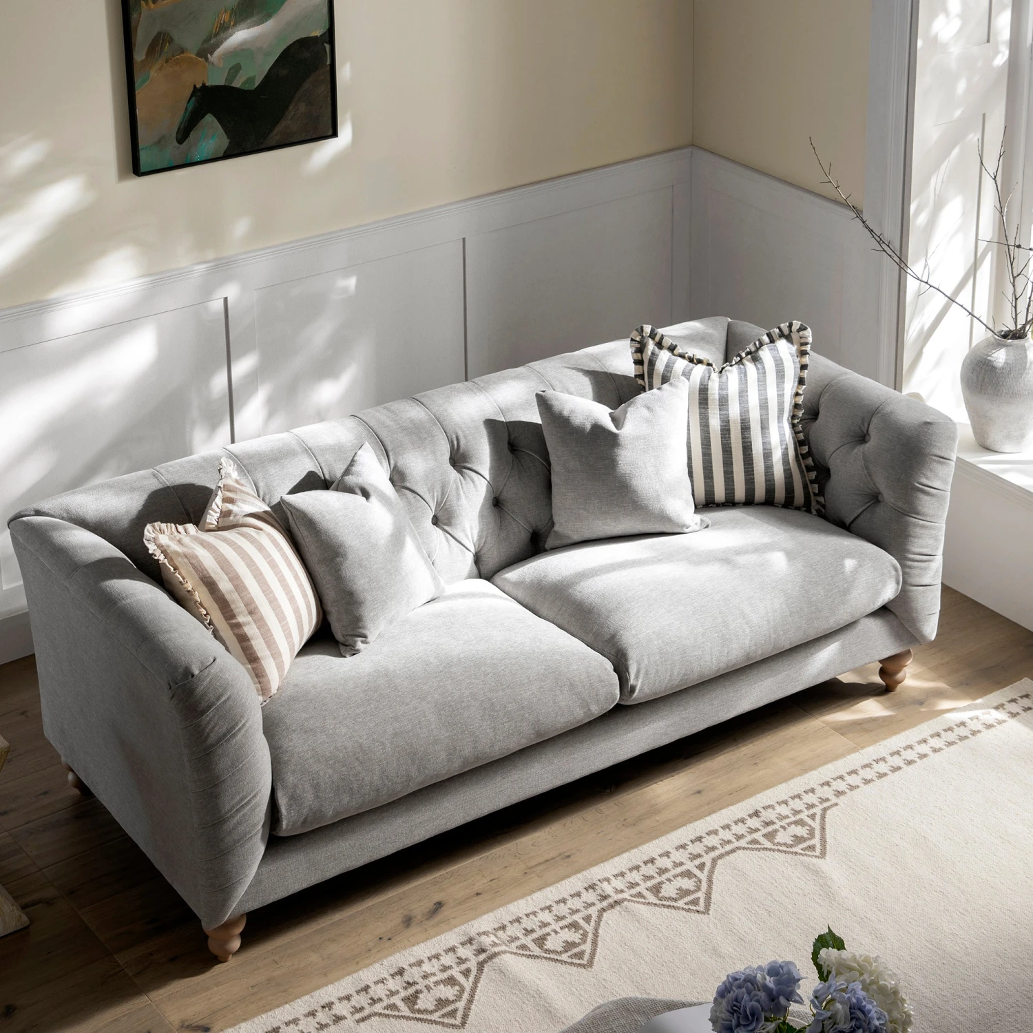 Ashby Chesterfield Large 3-Seater Sofa, Mist Grey Chenille 3 Ashby Chesterfield Large 3-Seater Sofa, Mist Grey Chenille - Image 3