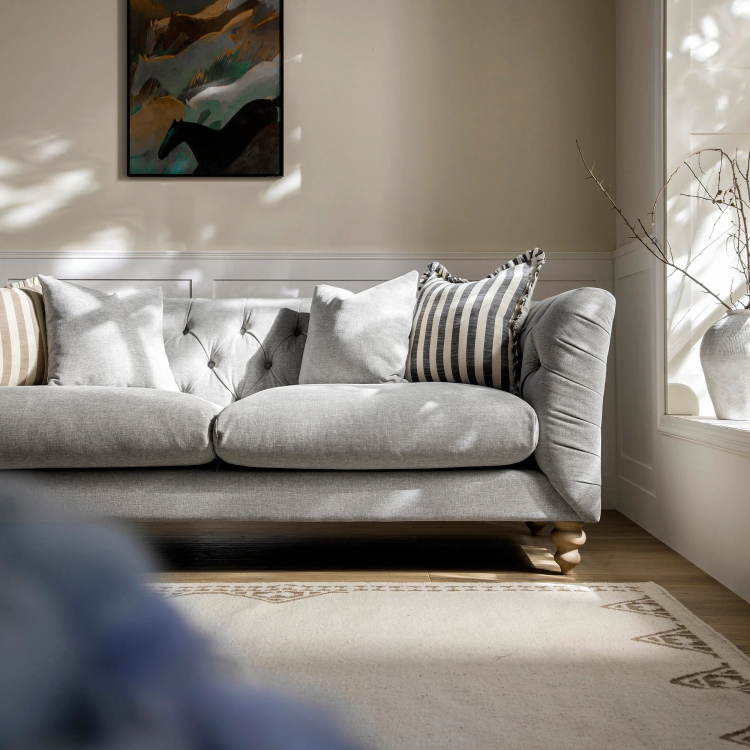 Ashby Chesterfield Large 3-Seater Sofa, Mist Grey Chenille 5 Ashby Chesterfield Large 3-Seater Sofa, Mist Grey Chenille - Image 5