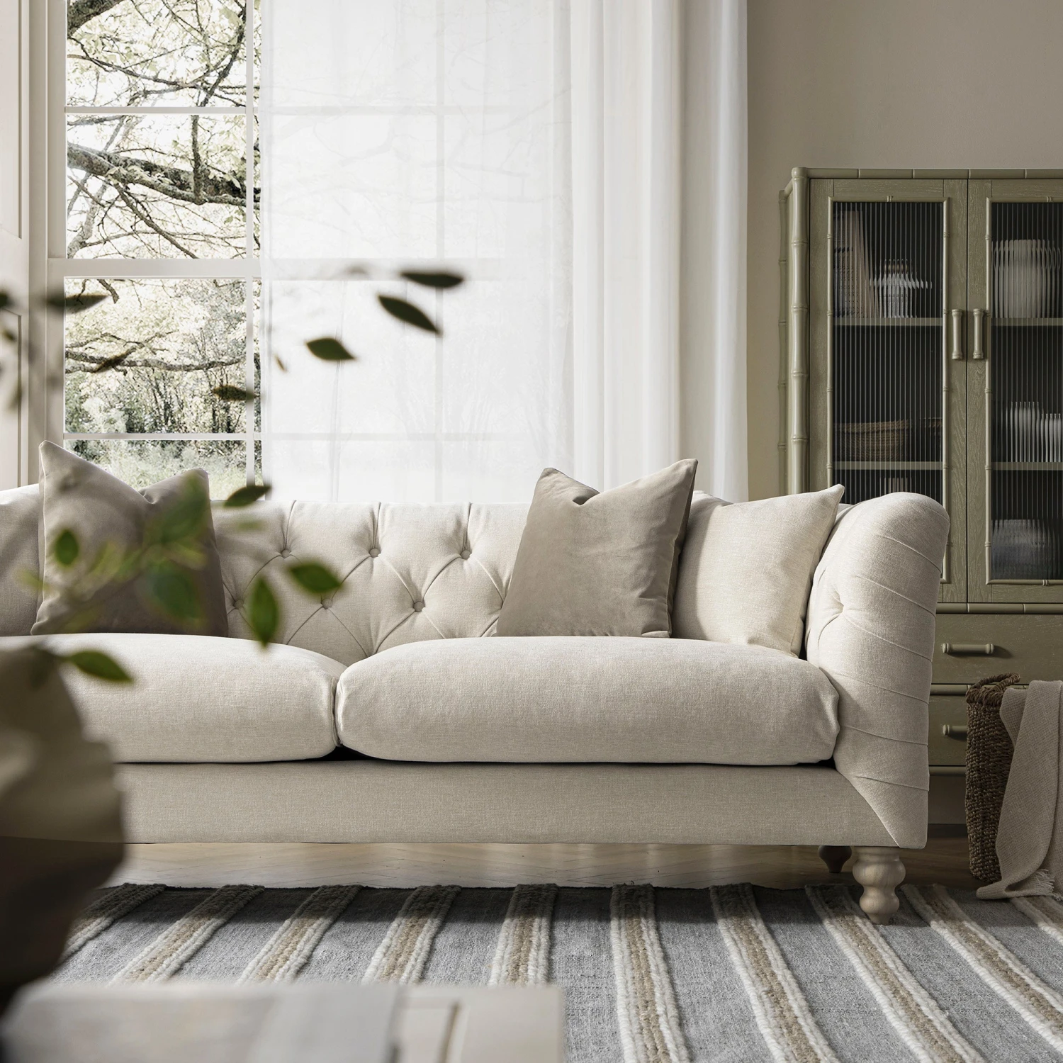 Ashby Chesterfield Large 3-Seater Sofa, Oatmeal Chenille 4 Ashby Chesterfield Large 3-Seater Sofa, Oatmeal Chenille - Image 4