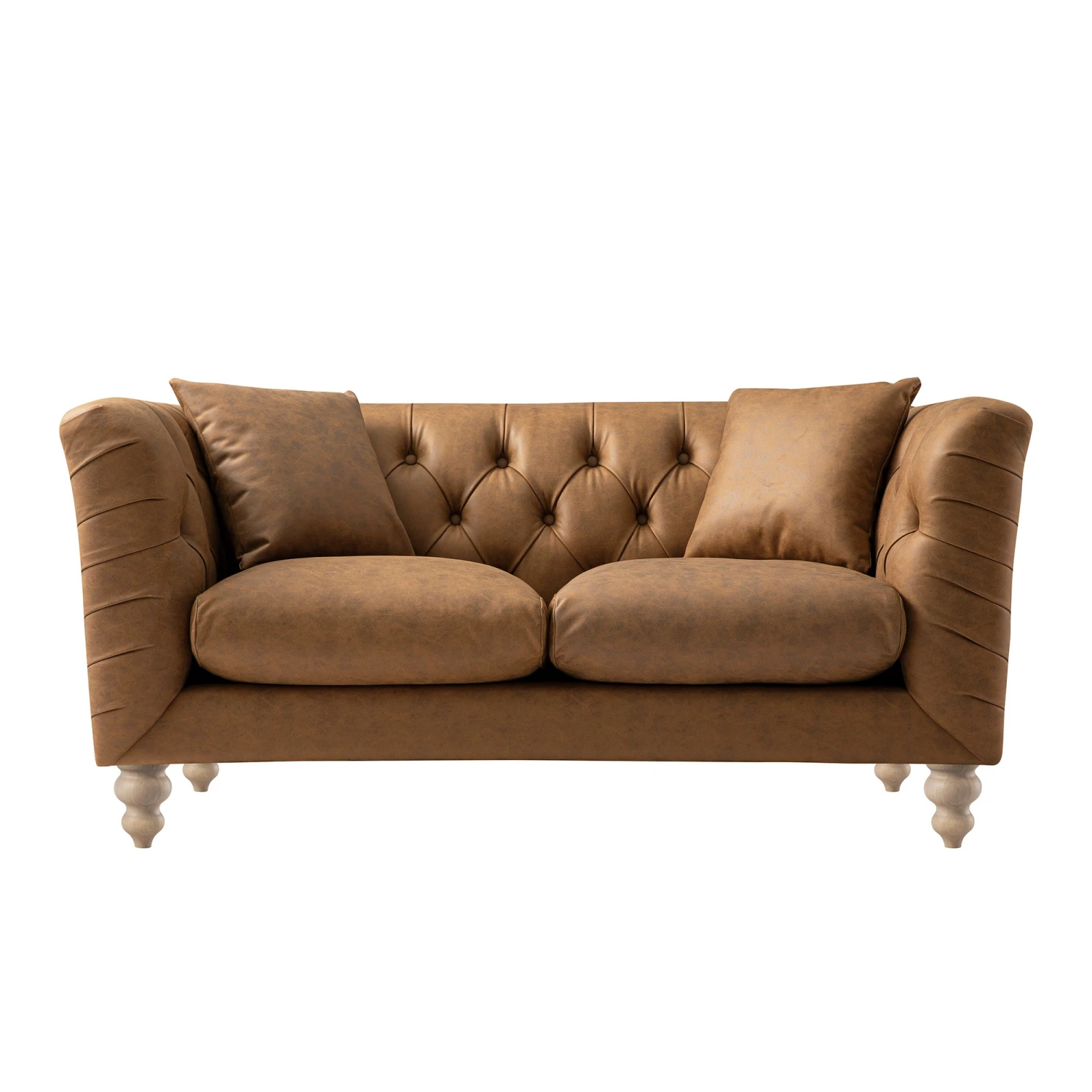 Ashby Chesterfield 2-Seater Sofa, Tan Faux Leather 6 Ashby Chesterfield 2-Seater Sofa, Tan Faux Leather - Image 6