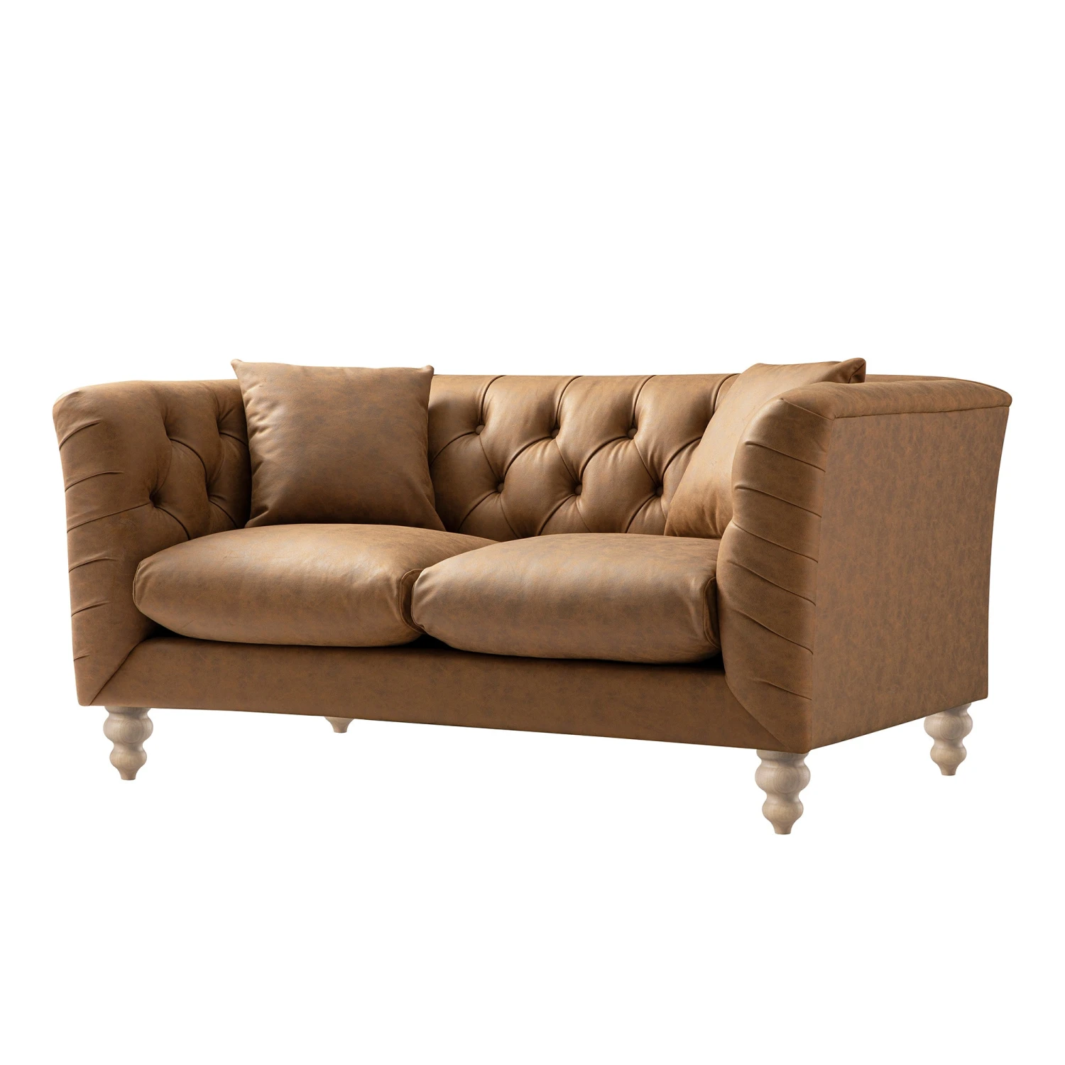 Ashby Chesterfield 2-Seater Sofa, Tan Faux Leather 7 Ashby Chesterfield 2-Seater Sofa, Tan Faux Leather - Image 7