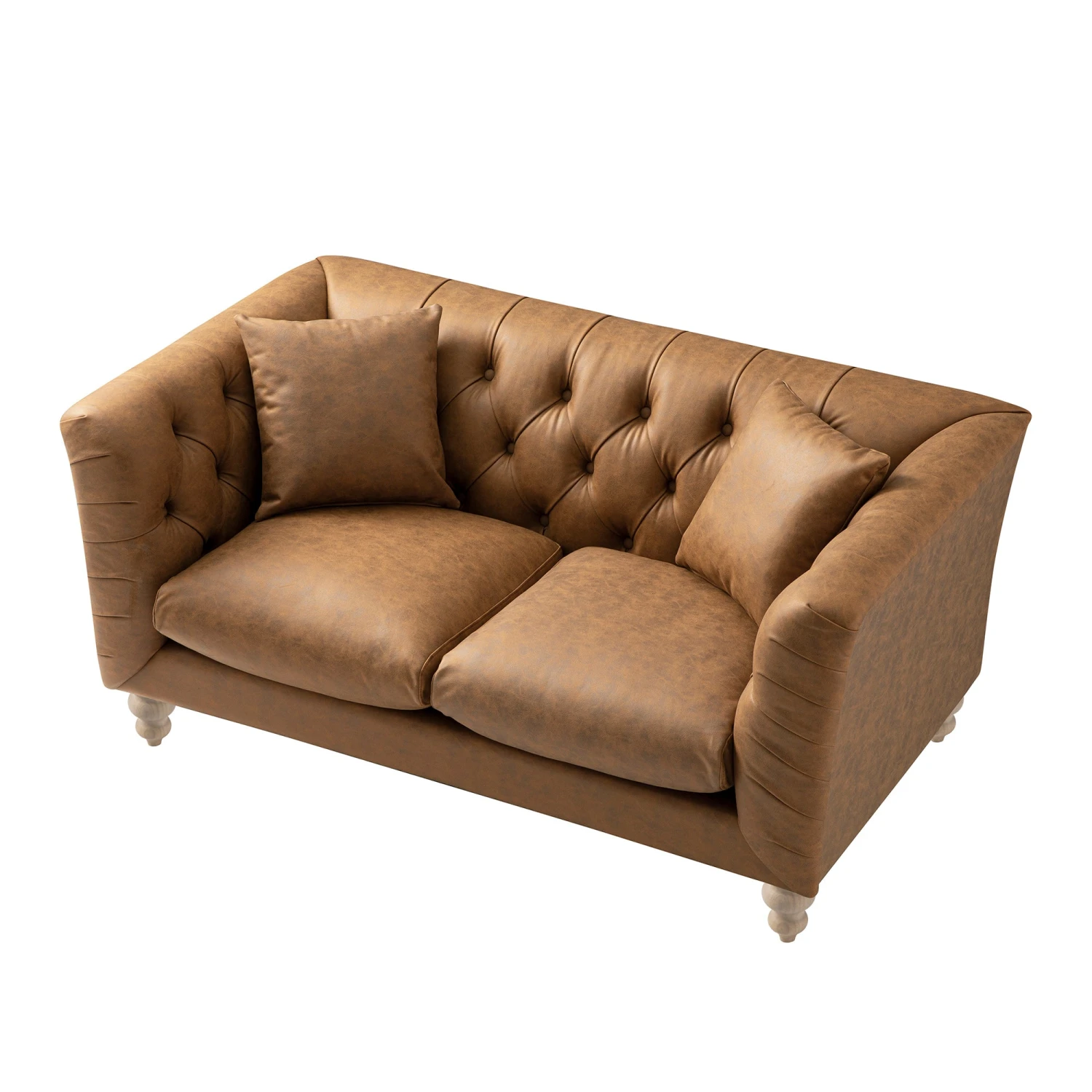 Ashby Chesterfield 2-Seater Sofa, Tan Faux Leather 10 Ashby Chesterfield 2-Seater Sofa, Tan Faux Leather - Image 10