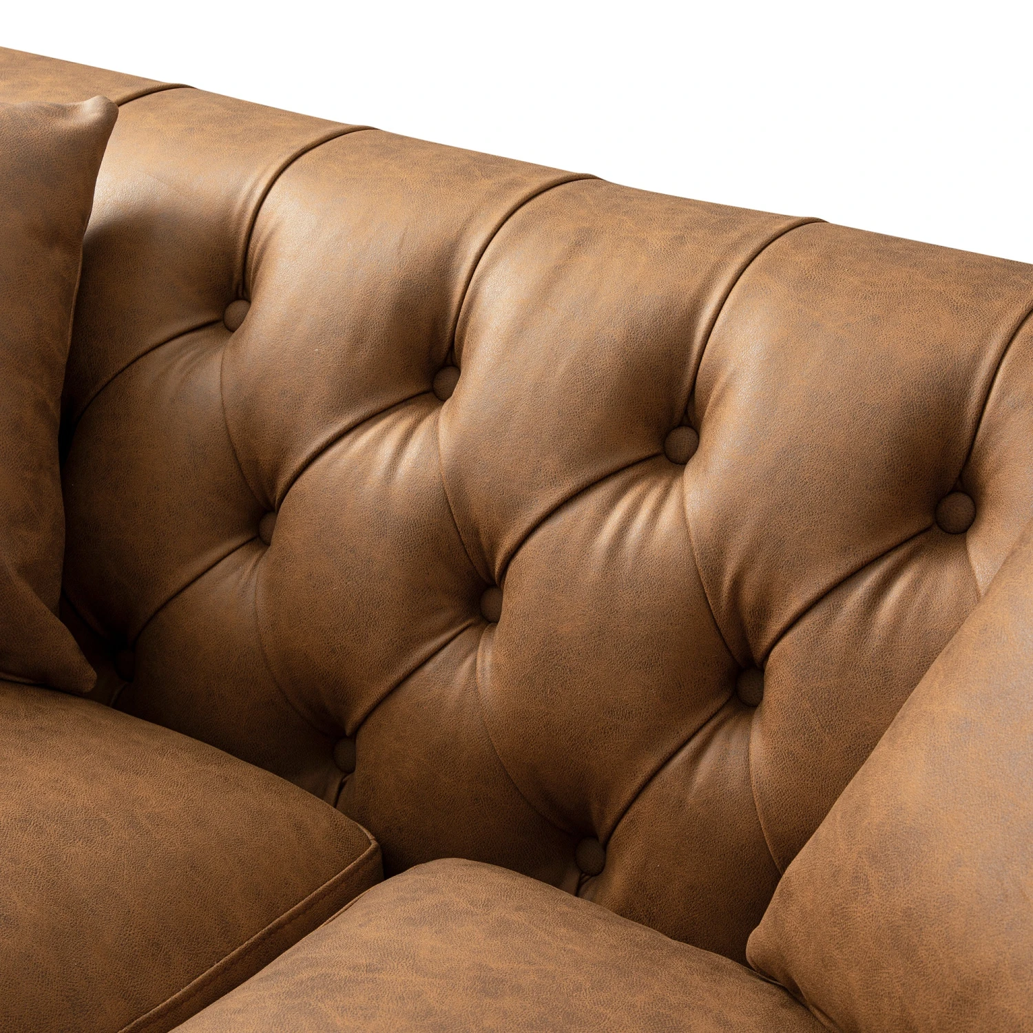 Ashby Chesterfield 2-Seater Sofa, Tan Faux Leather 15 Ashby Chesterfield 2-Seater Sofa, Tan Faux Leather - Image 15