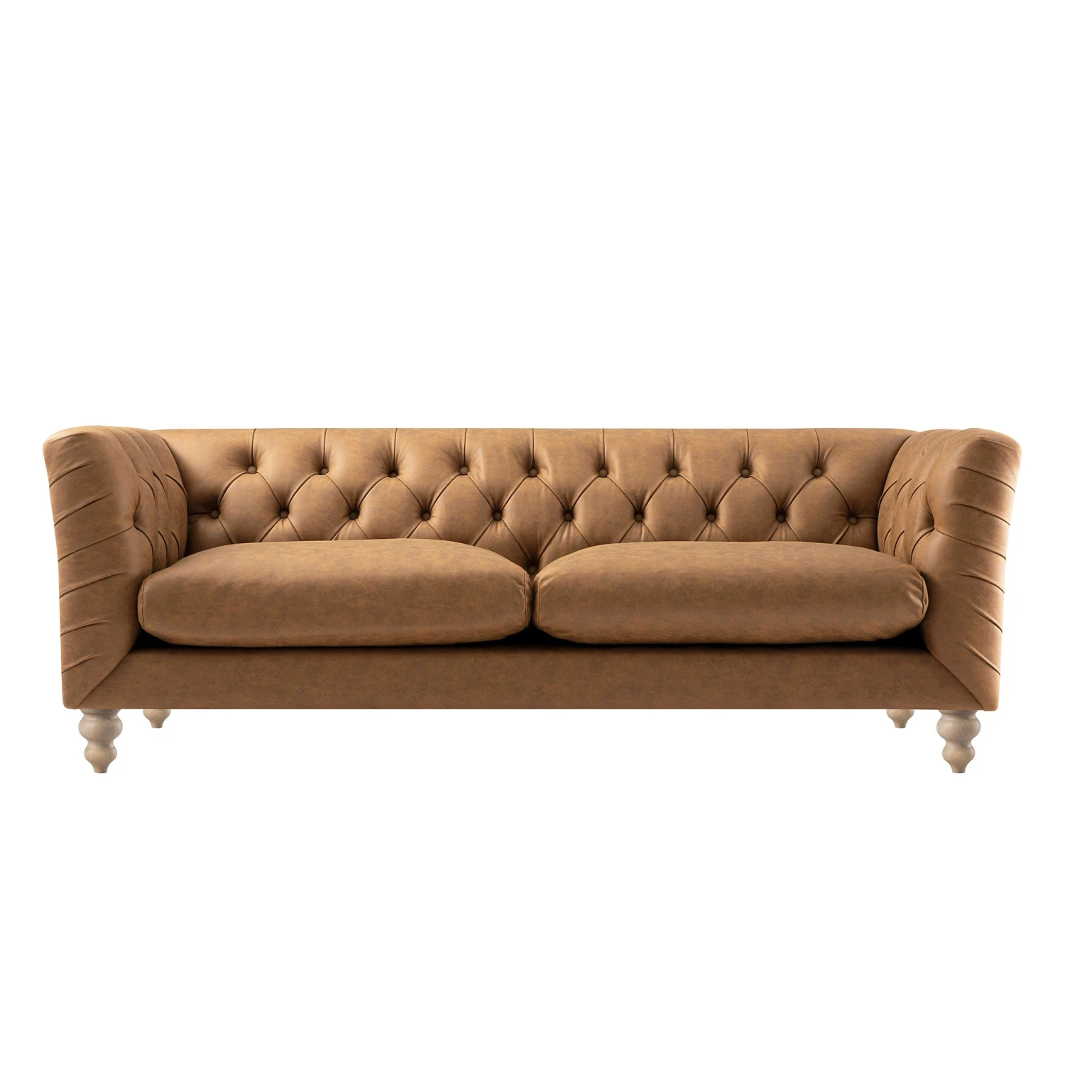 Ashby Chesterfield Large 3-Seater Sofa, Tan Faux Leather 10 Ashby Chesterfield Large 3-Seater Sofa, Tan Faux Leather - Image 10