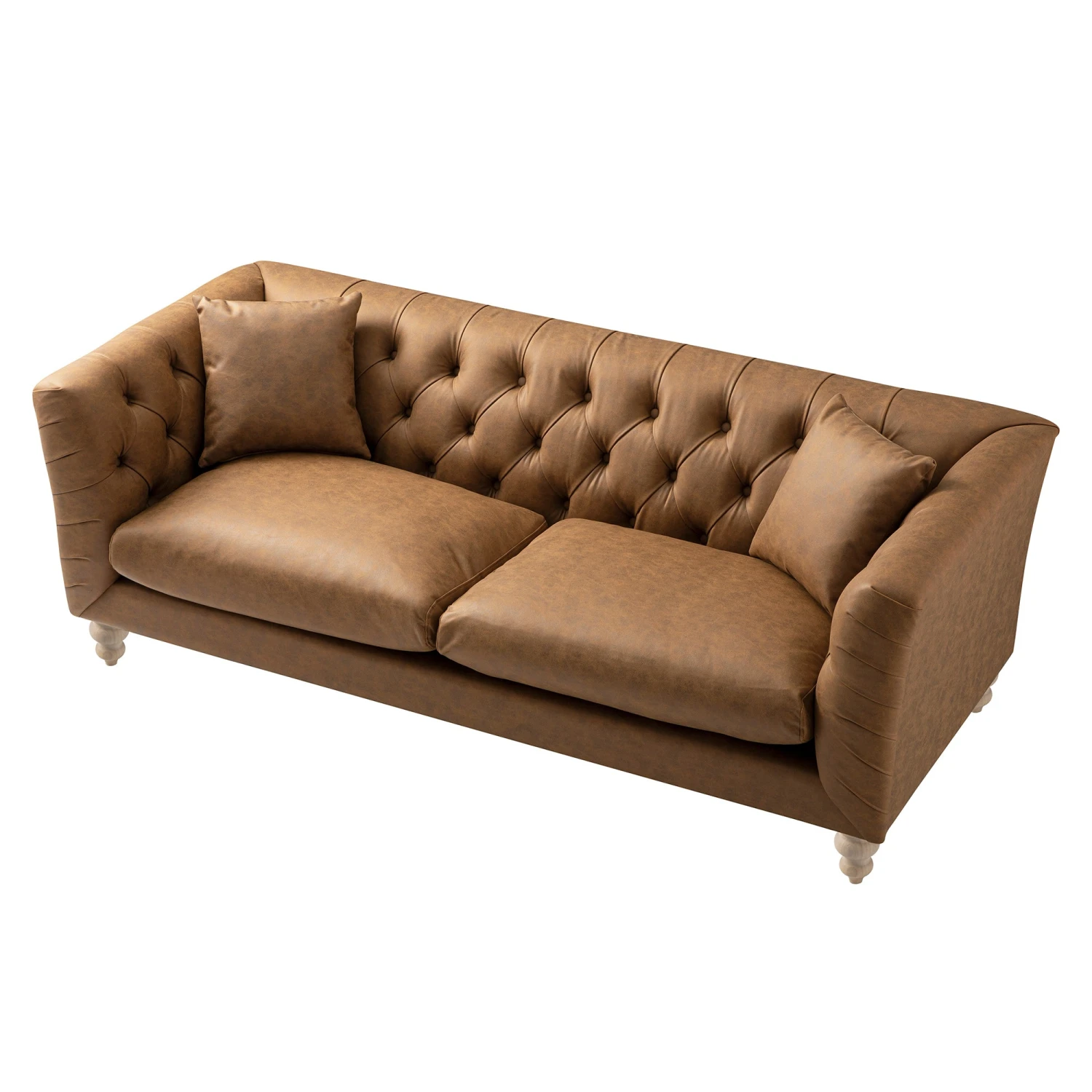 Ashby Chesterfield Large 3-Seater Sofa, Tan Faux Leather 11 Ashby Chesterfield Large 3-Seater Sofa, Tan Faux Leather - Image 11