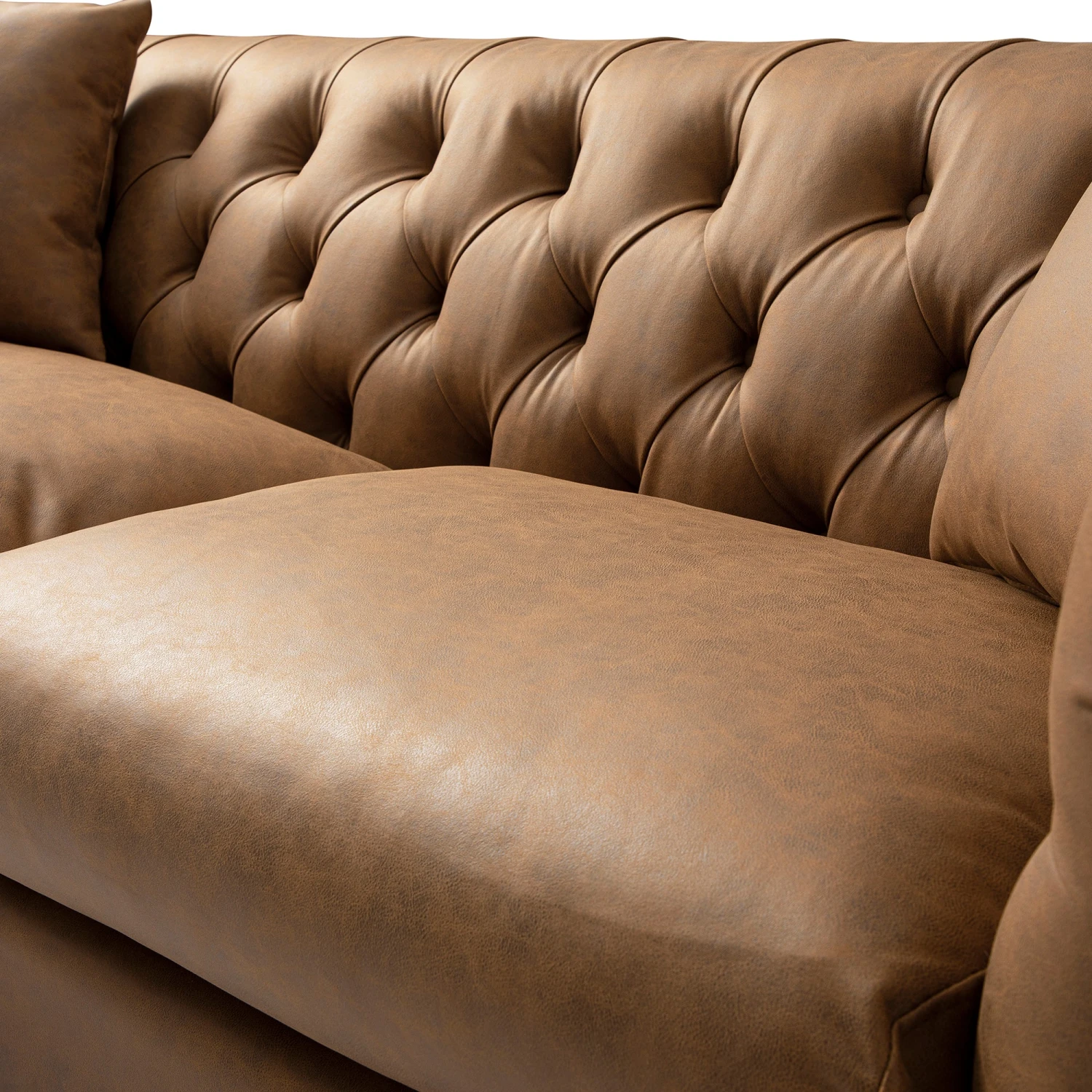Ashby Chesterfield Large 3-Seater Sofa, Tan Faux Leather 15 Ashby Chesterfield Large 3-Seater Sofa, Tan Faux Leather - Image 15