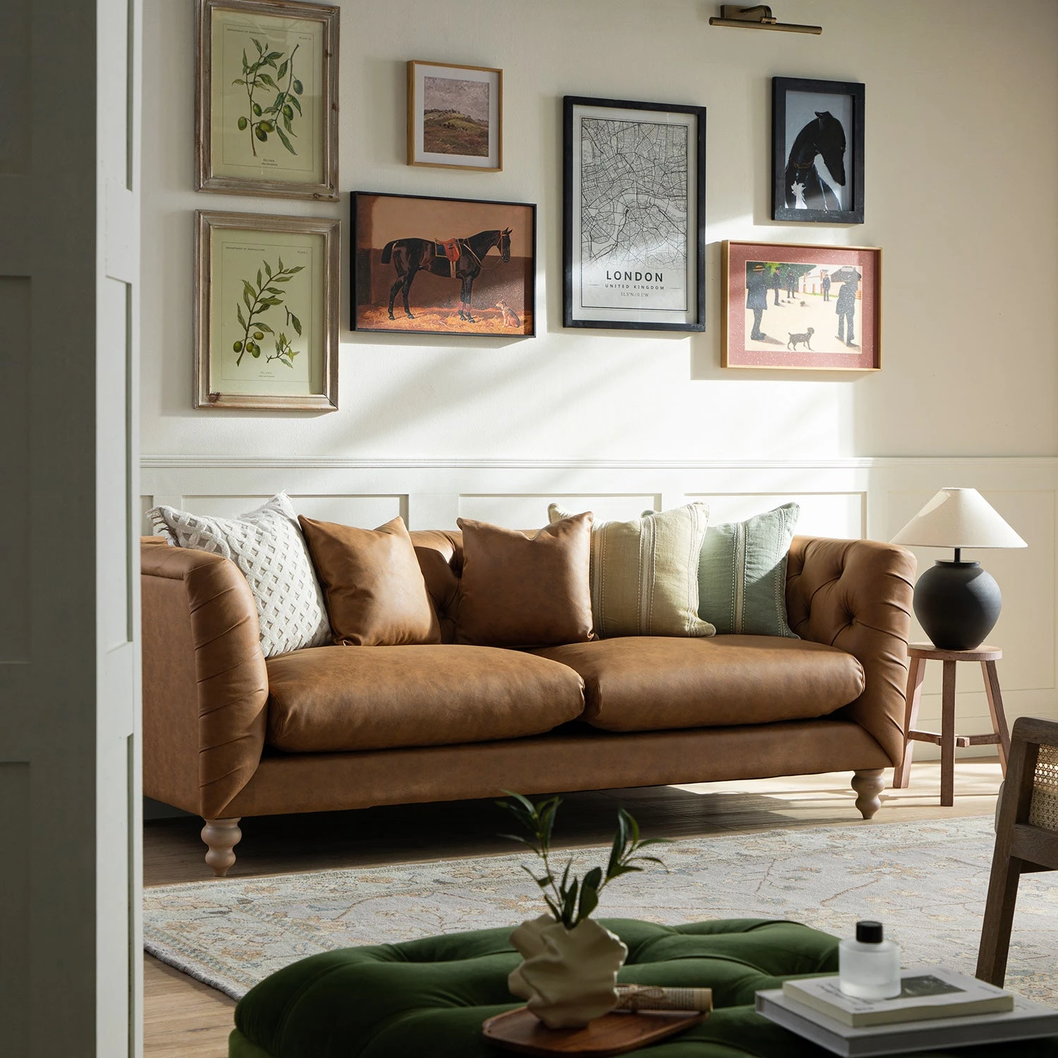 Ashby Chesterfield Large 3-Seater Sofa, Tan Faux Leather 1 Ashby Chesterfield Large 3-Seater Sofa, Tan Faux Leather