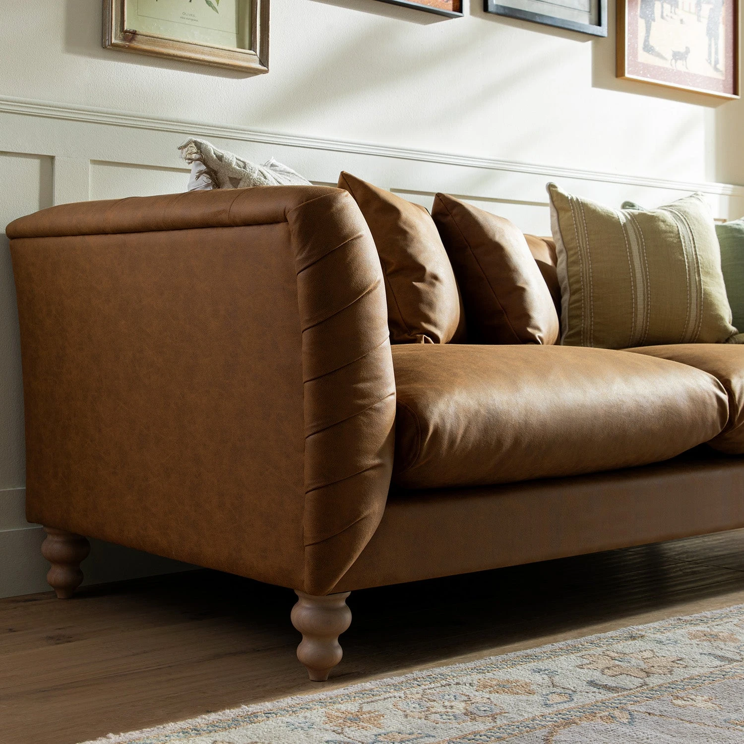 Ashby Chesterfield Large 3-Seater Sofa, Tan Faux Leather 5 Ashby Chesterfield Large 3-Seater Sofa, Tan Faux Leather - Image 5