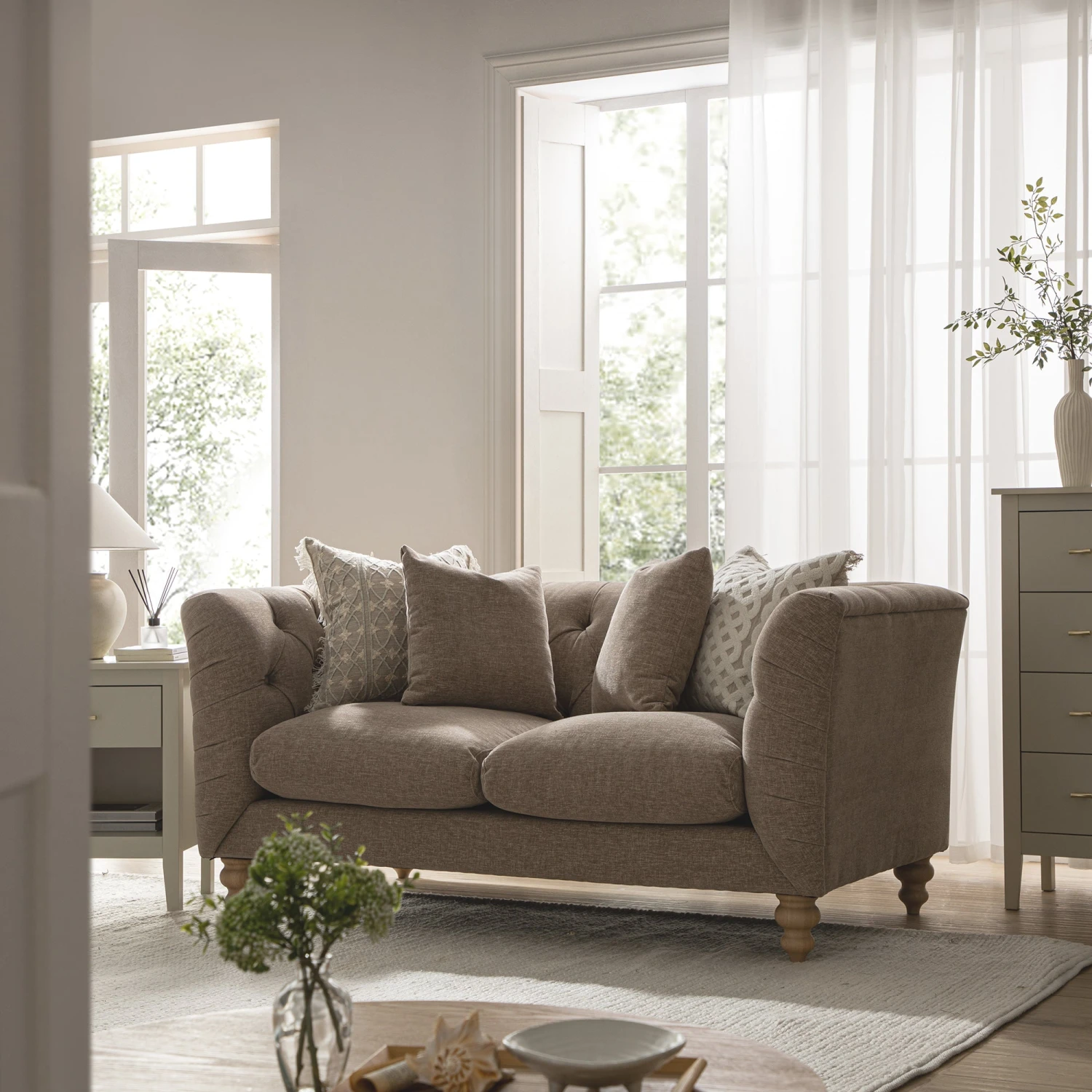 Ashby Chesterfield 2-Seater Sofa, Taupe Chenille 1 Ashby Chesterfield 2-Seater Sofa, Taupe Chenille
