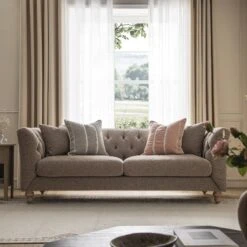 Ashby Chesterfield Large 3-Seater Sofa, Taupe Chenille