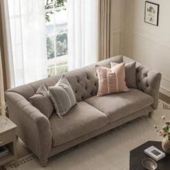Ashby Chesterfield Large 3-Seater Sofa, Taupe Chenille -Daals Store SCSF 055 TAUPE CHEN 3ST scene2
