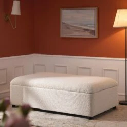 Magda Fold-Out Small Double Bed In An Ottoman, Beige Boucle