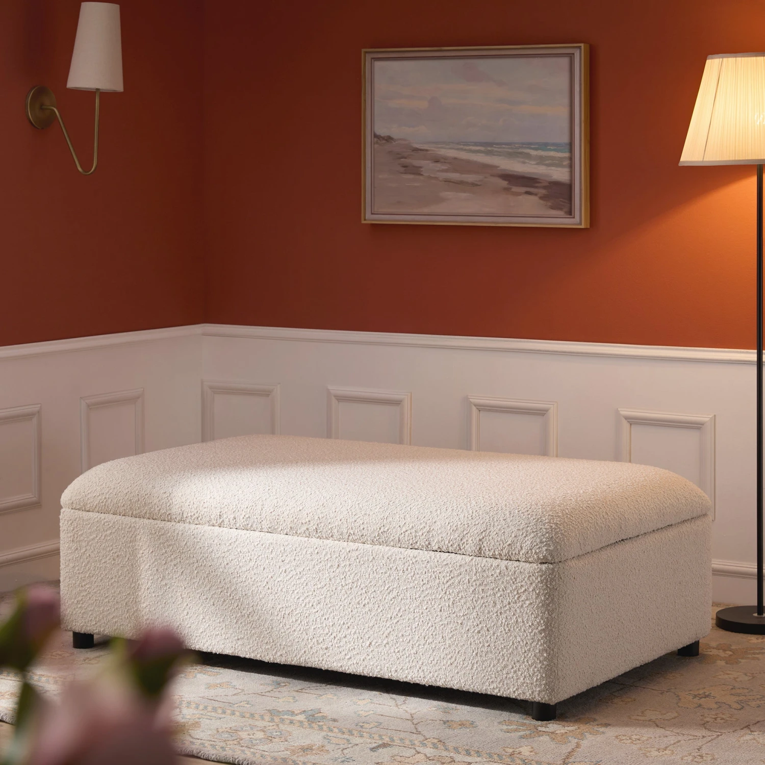 Magda Fold-Out Small Double Bed In An Ottoman, Beige Boucle 1 Magda Fold-Out Small Double Bed In An Ottoman, Beige Boucle