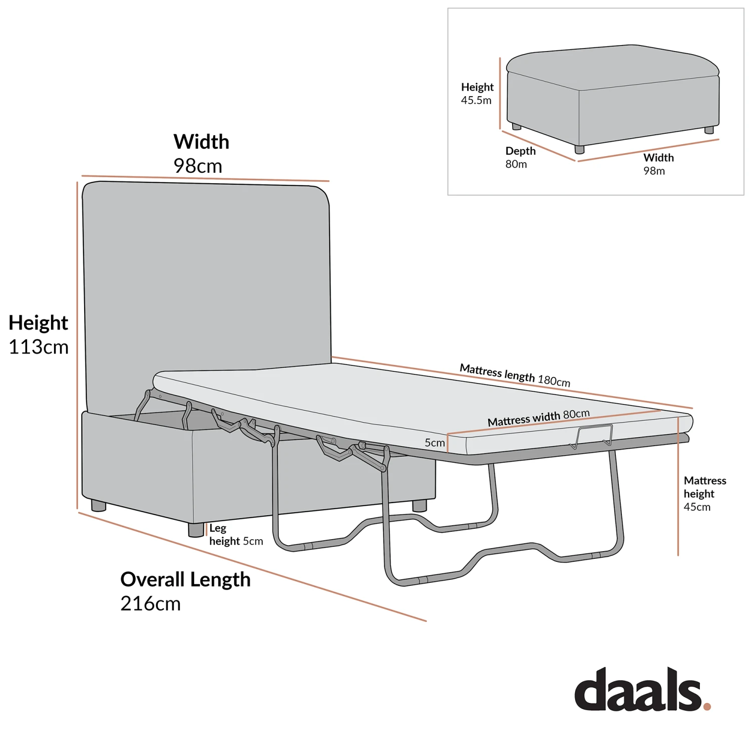 Magda Fold-Out Single Bed In An Ottoman, Mist Grey Boucle 9 Magda Fold-Out Single Bed In An Ottoman, Mist Grey Boucle - Image 9