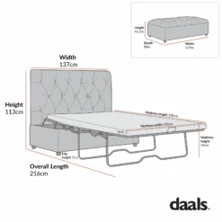 Portland Small Double Buttoned Fold-Out Bed In Ottoman, Mink Velvet 30 Portland Small Double Buttoned Fold-Out Bed In Ottoman, Mink Velvet -Daals Store SCSF 388 D CHART 1