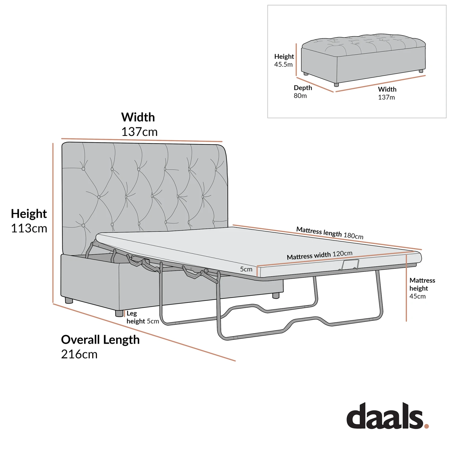 Portland Small Double Buttoned Fold-Out Bed In Ottoman, Mink Velvet 11 Portland Small Double Buttoned Fold-Out Bed In Ottoman, Mink Velvet - Image 11