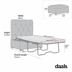 Portland Single Buttoned Fold-Out Bed In Ottoman, Rust Velvet -Daals Store SCSF 388 S CHART 1