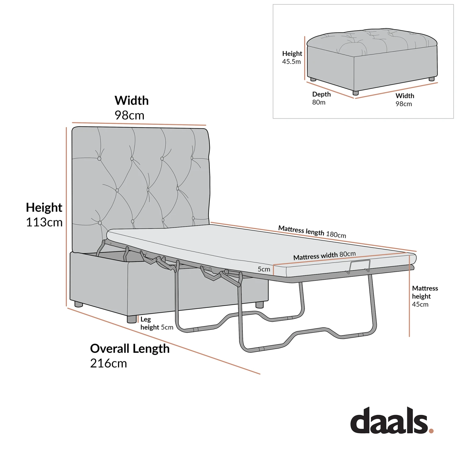 Portland Single Buttoned Fold-Out Bed In Ottoman, Mink Velvet 3 Portland Single Buttoned Fold-Out Bed In Ottoman, Mink Velvet - Image 3