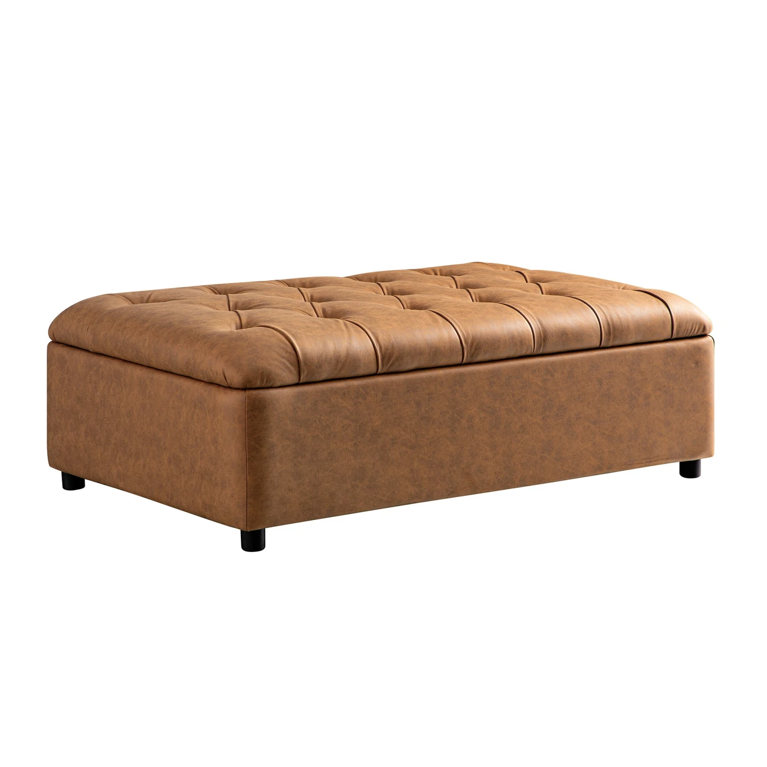 Portland Small Double Buttoned Fold-Out Bed In Ottoman, Tan Faux Suede 1 Portland Small Double Buttoned Fold-Out Bed In Ottoman, Tan Faux Suede