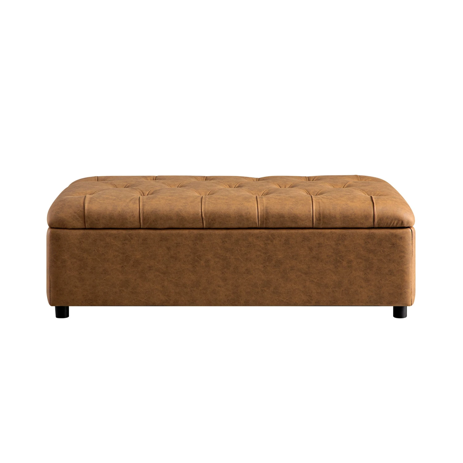 Portland Small Double Buttoned Fold-Out Bed In Ottoman, Tan Faux Suede 4 Portland Small Double Buttoned Fold-Out Bed In Ottoman, Tan Faux Suede - Image 4