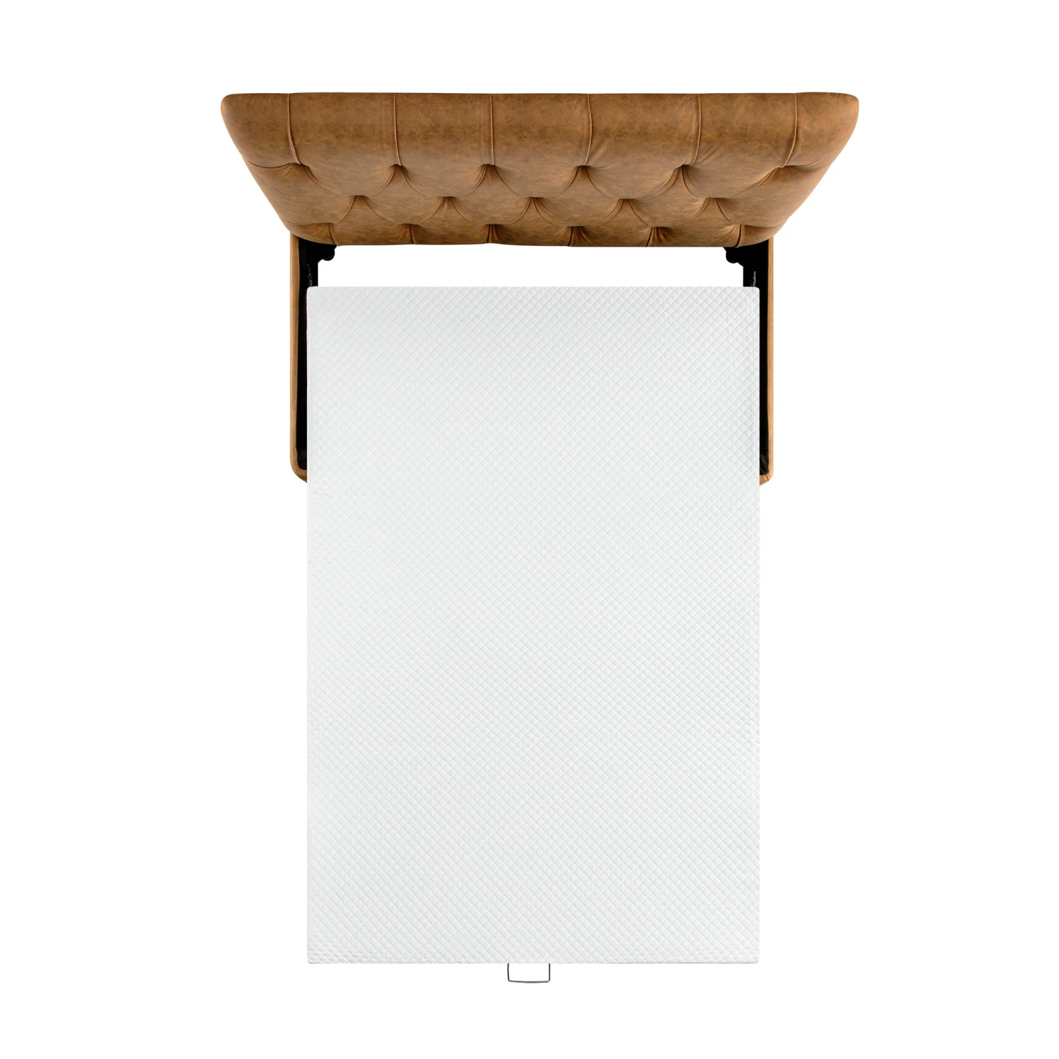 Portland Small Double Buttoned Fold-Out Bed In Ottoman, Tan Faux Suede 7 Portland Small Double Buttoned Fold-Out Bed In Ottoman, Tan Faux Suede - Image 7