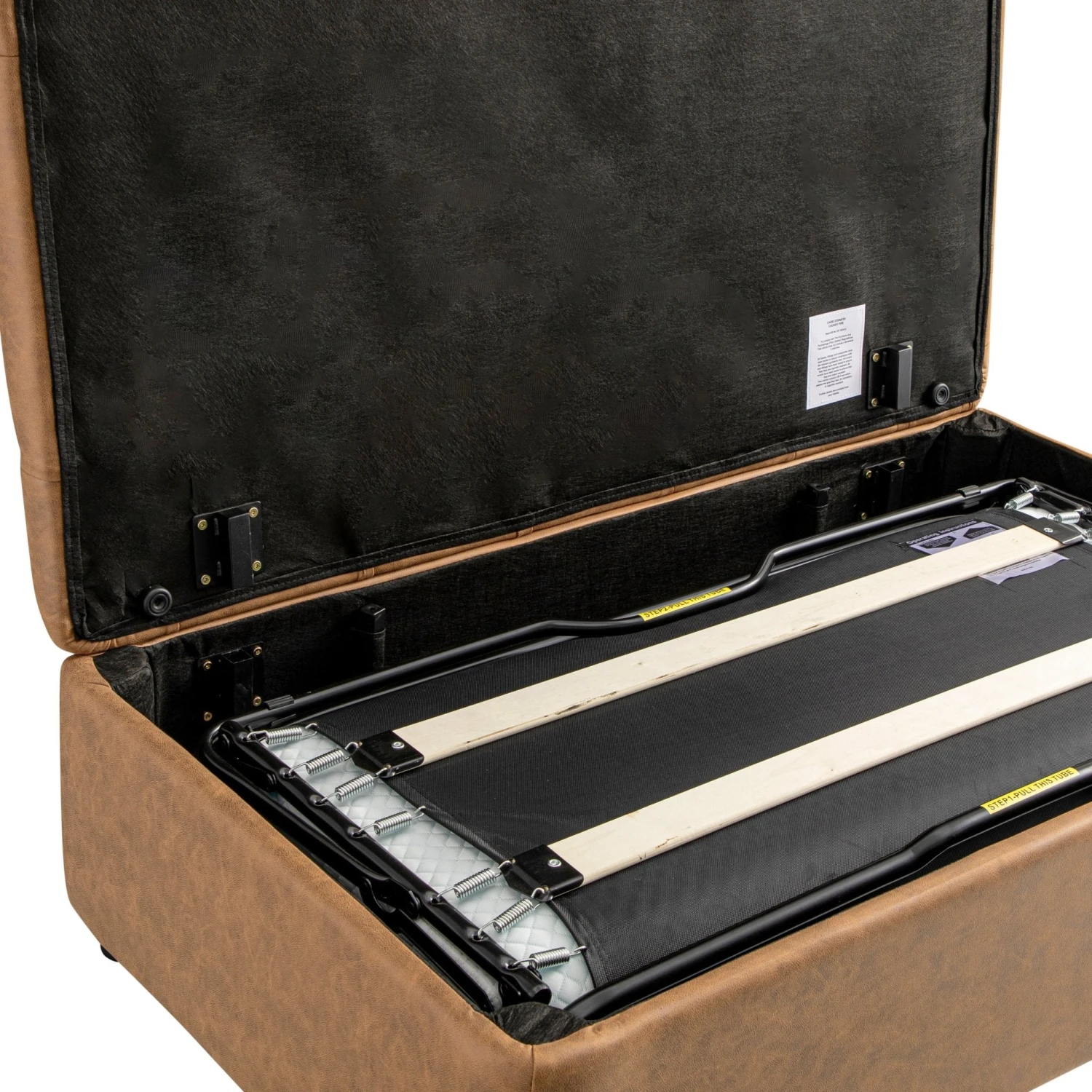 Portland Small Double Buttoned Fold-Out Bed In Ottoman, Tan Faux Suede 11 Portland Small Double Buttoned Fold-Out Bed In Ottoman, Tan Faux Suede - Image 11