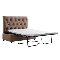 Portland Small Double Buttoned Fold-Out Bed In Ottoman, Mink Velvet 32 Portland Small Double Buttoned Fold-Out Bed In Ottoman, Mink Velvet -Daals Store SCSF 388 TAUPE VEL D WB4