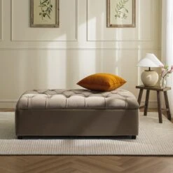 Portland Small Double Buttoned Fold-Out Bed In Ottoman, Mink Velvet 22 Portland Small Double Buttoned Fold-Out Bed In Ottoman, Mink Velvet -Daals Store SCSF 388 TAUPE VEL D scene2