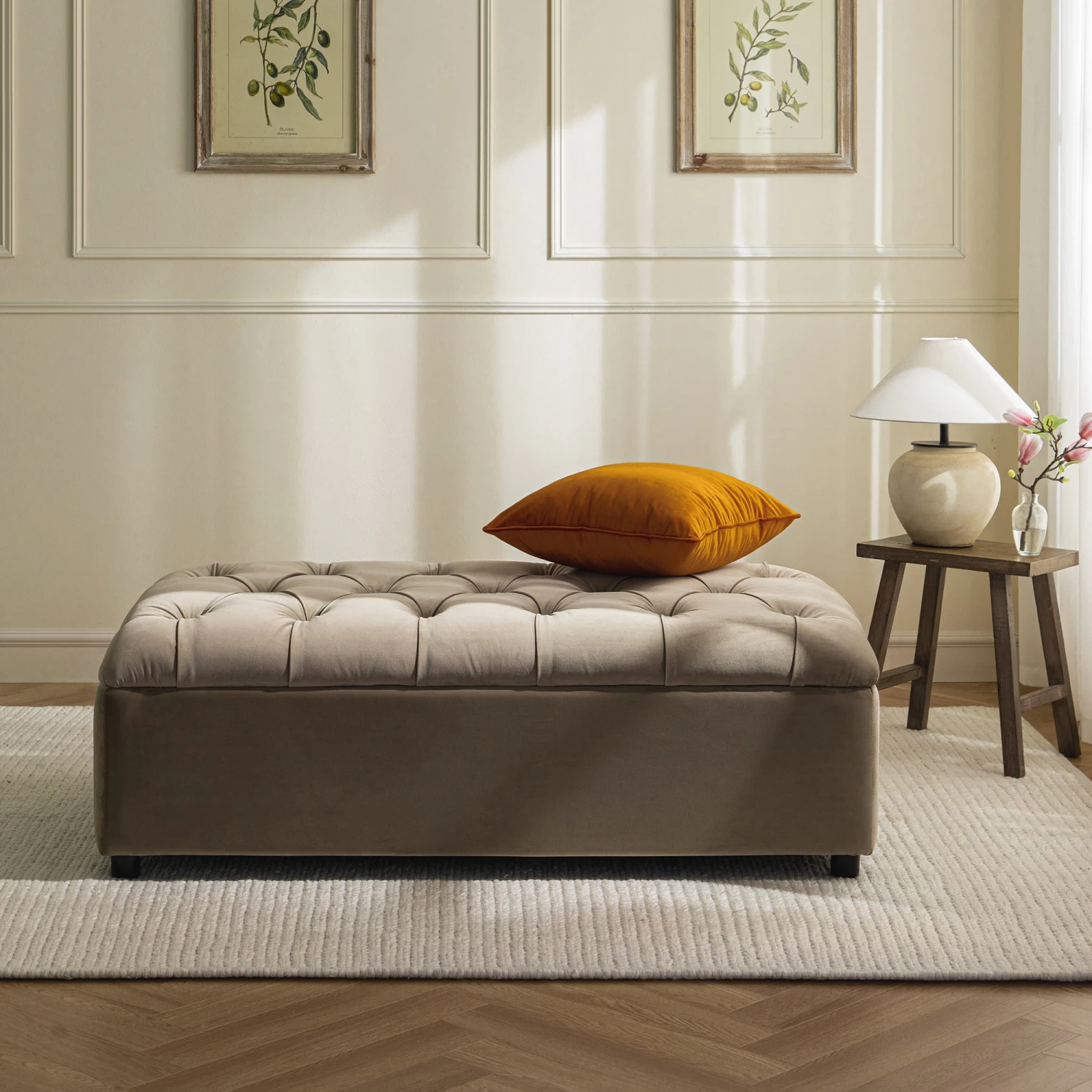 Portland Small Double Buttoned Fold-Out Bed In Ottoman, Mink Velvet 3 Portland Small Double Buttoned Fold-Out Bed In Ottoman, Mink Velvet - Image 3