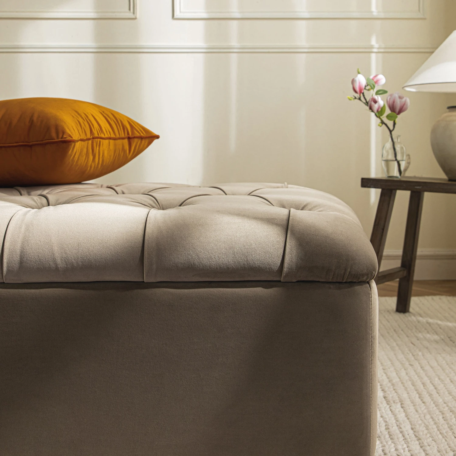 Portland Small Double Buttoned Fold-Out Bed In Ottoman, Mink Velvet 8 Portland Small Double Buttoned Fold-Out Bed In Ottoman, Mink Velvet - Image 8