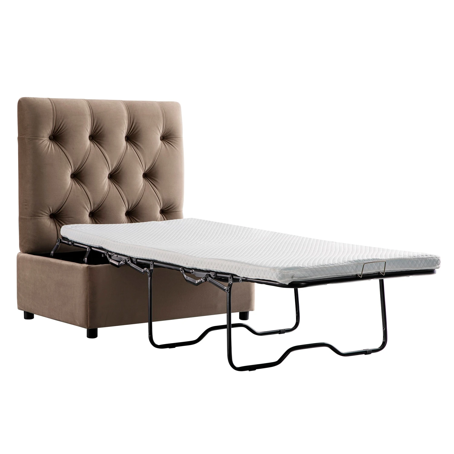 Portland Single Buttoned Fold-Out Bed In Ottoman, Mink Velvet 2 Portland Single Buttoned Fold-Out Bed In Ottoman, Mink Velvet - Image 2