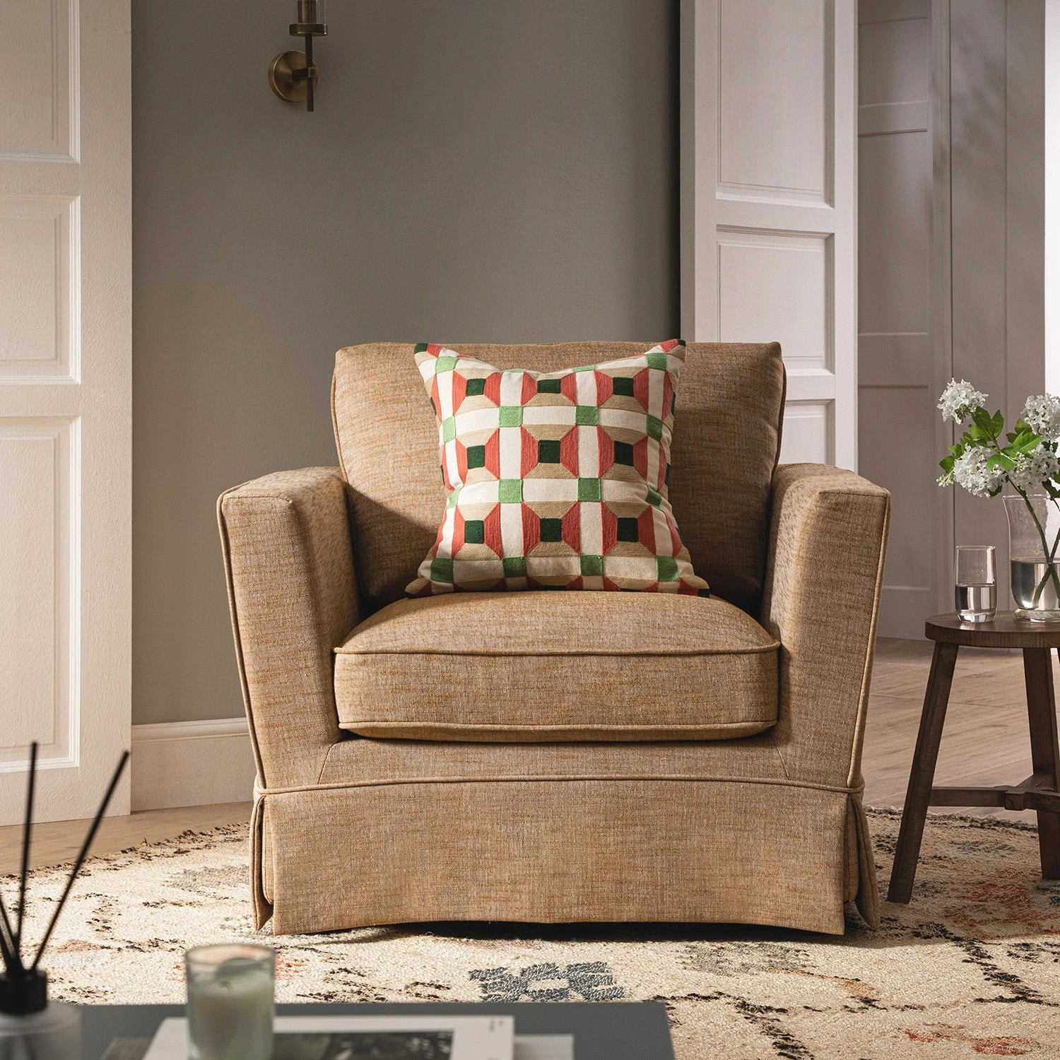 Fitz Skirted Armchair, Apricot Linen Blend 2 Fitz Skirted Armchair, Apricot Linen Blend - Image 2