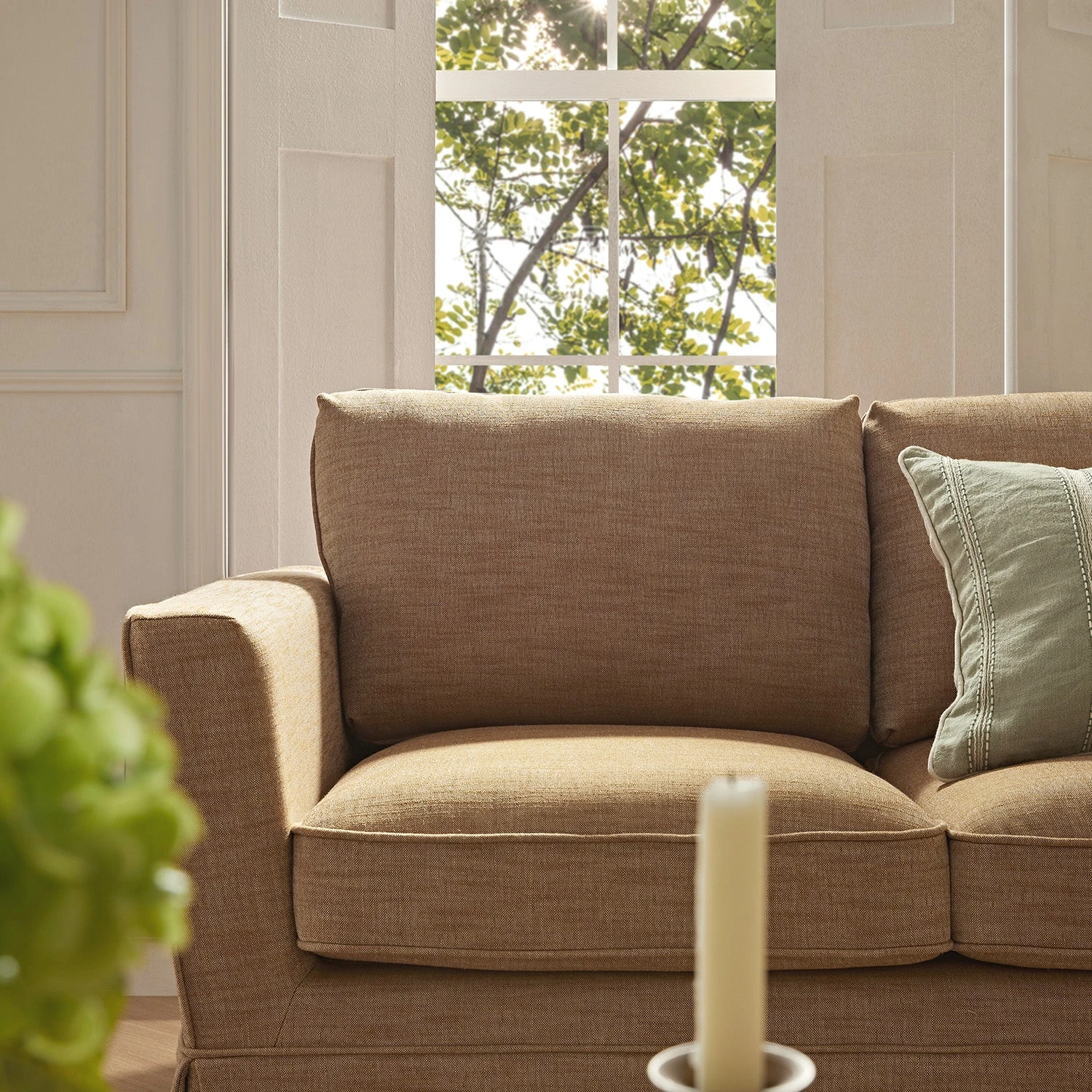 Fitz Skirted 2-Seater Sofa, Apricot Linen Blend 3 Fitz Skirted 2-Seater Sofa, Apricot Linen Blend - Image 3