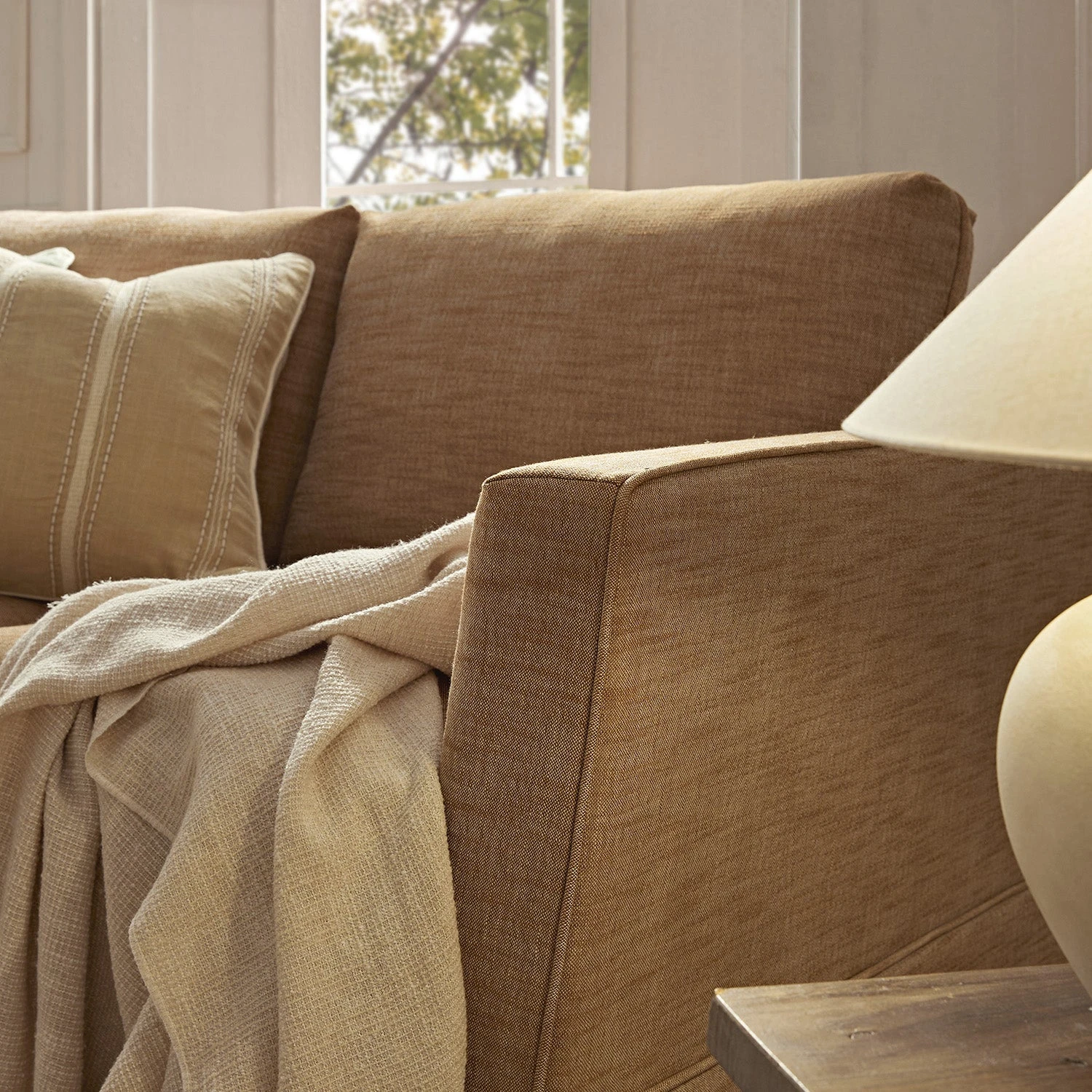 Fitz Skirted 2-Seater Sofa, Apricot Linen Blend 4 Fitz Skirted 2-Seater Sofa, Apricot Linen Blend - Image 4