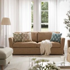 Fitz Skirted Large 3-Seater Sofa, Apricot Linen Blend