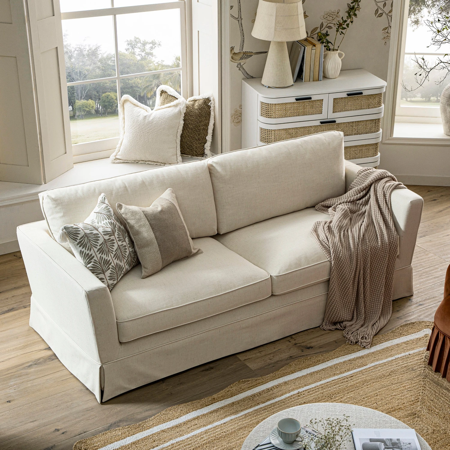 Fitz Skirted Large 3-Seater Sofa, Oatmeal Linen Blend 3 Fitz Skirted Large 3-Seater Sofa, Oatmeal Linen Blend - Image 3