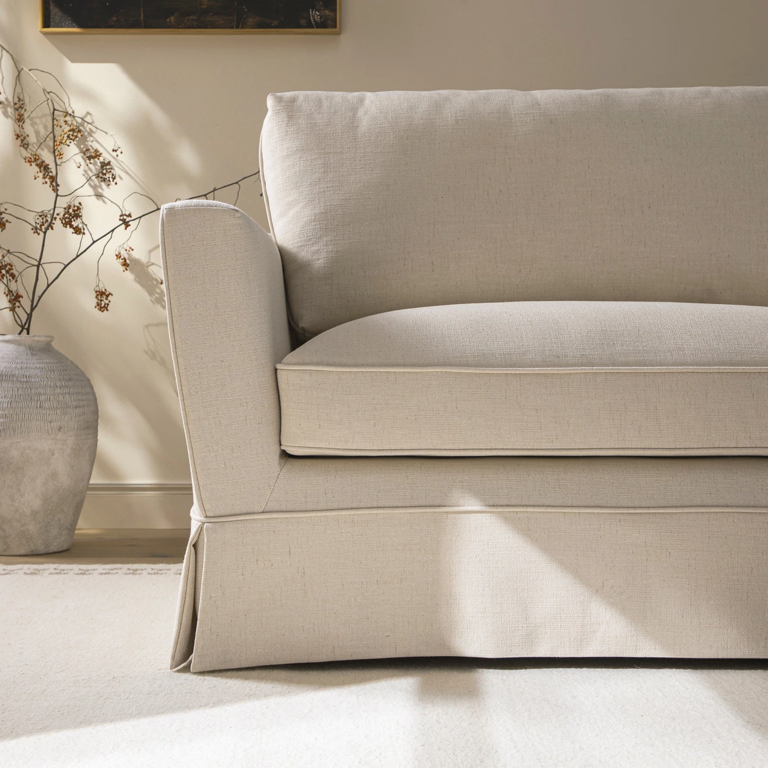 Fitz Skirted Loveseat, Oatmeal Linen Blend 3 Fitz Skirted Loveseat, Oatmeal Linen Blend - Image 3