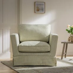 Fitz Skirted Armchair, Sage Striped Linen Blend 18 Fitz Skirted Armchair, Sage Striped Linen Blend -Daals Store SCSF 446 SAGE STRIPE 1ST scene1
